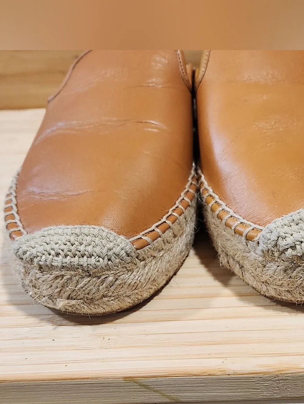 J. Crew Women's Leather Espadrille Mules Toasted Wheat Tan Slip On Flats Sz 7